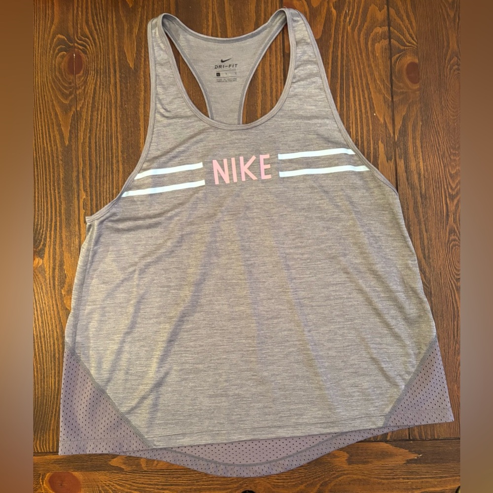 Nike Womens Sleeveless Tank Top Shirt Small Grey Dri-Fit Mesh Back Swoosh